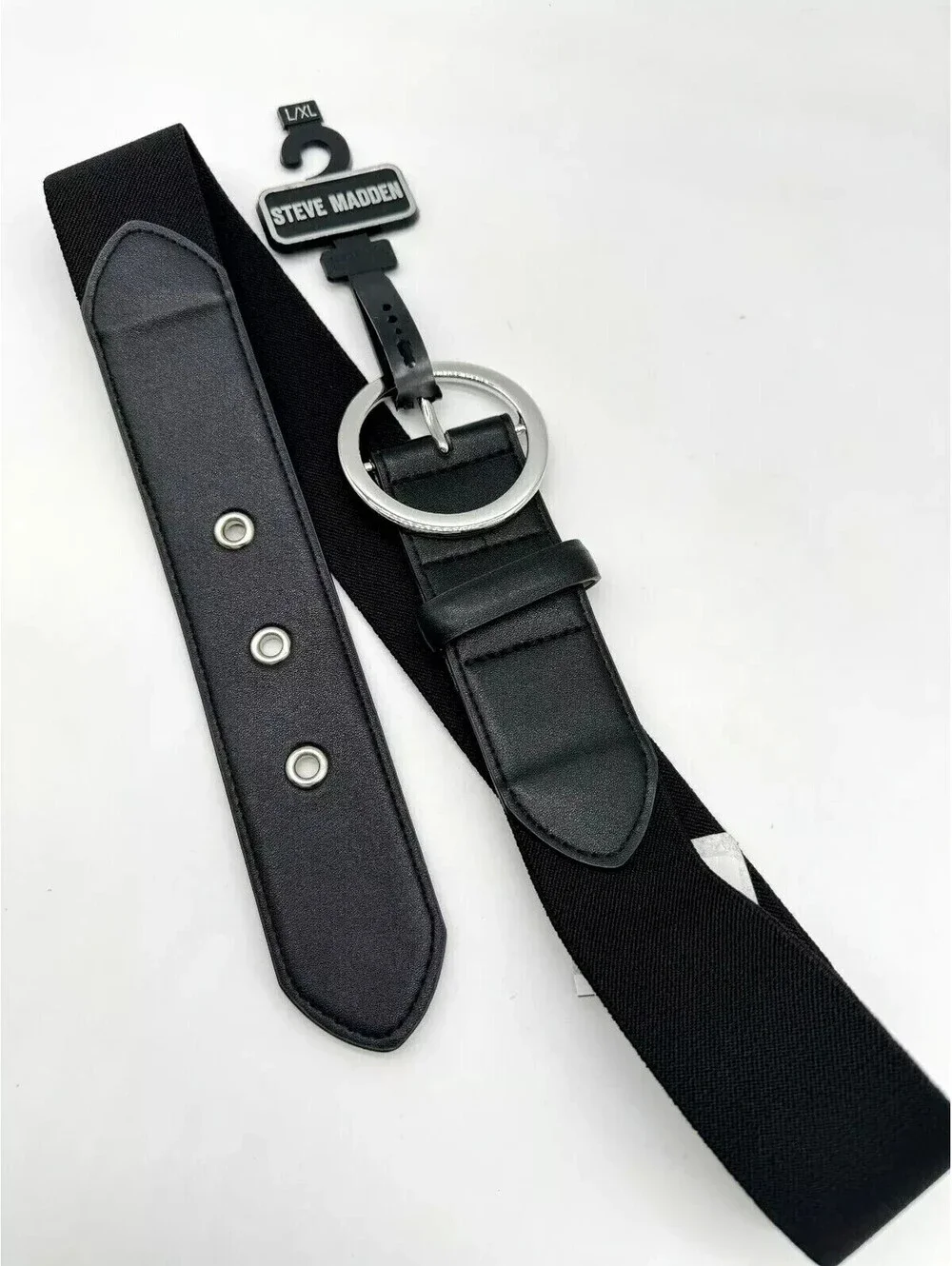 Steve Madden Women's Circle-Buckle Faux-Leather Belt Black Size L/XL  **NEW**